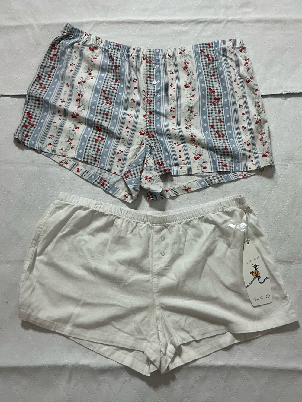 NWT Cali 1850 Linen Blend Shorts Set 2-Pack Cherry White Size XL